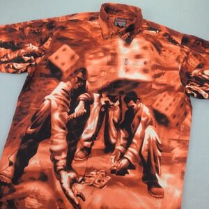 Vintage FUBU Shirt Mens 2XL Orange Dice Graphic Button Front Streetwear 90s